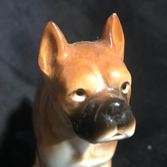 Boxer Dog Figurine Brindle Cropped Ears Ceramic 4 x 5 " Standing Japan - Picture 5 of 9